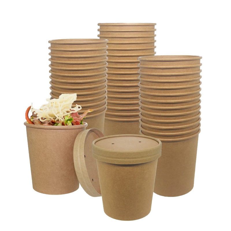 Belinlen 50 SET 16OZ Kraft Dessert Cups with Lids Compostable Paper Food Cup with Vented Lid Pint Frozen Dessert Containers Ice Cream Cups with Lids Great For Restaurants Take Outs or ToGo Lunch